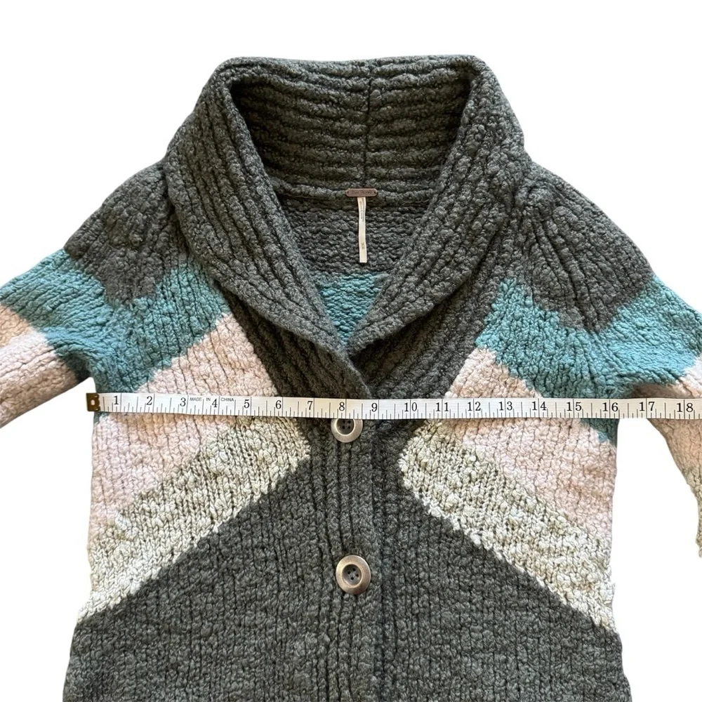 Free People Chunky Knit Shawl Collar Geometric Cardigan Sweater